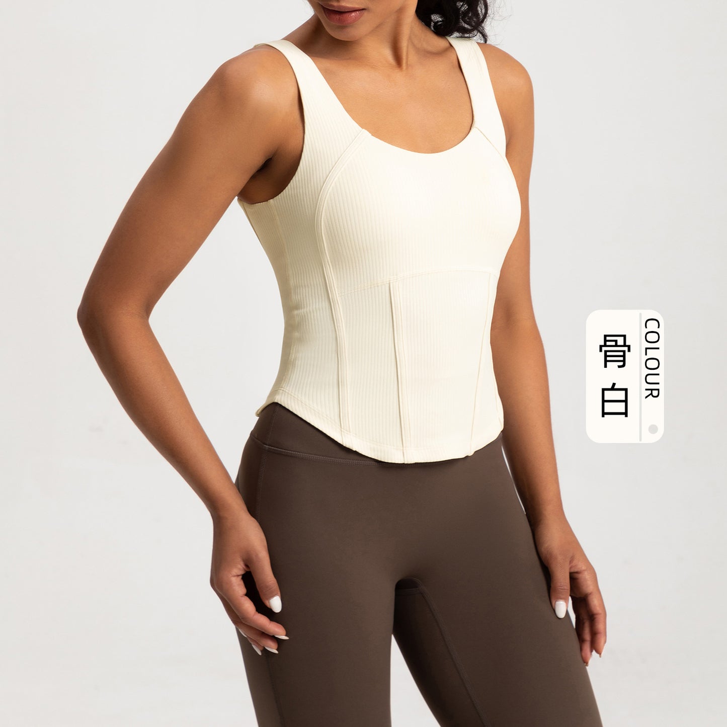 LU Women's Yoga Vest One-piece Slim Abdominal Waist Fitness Rib Top with Chest Cushion
