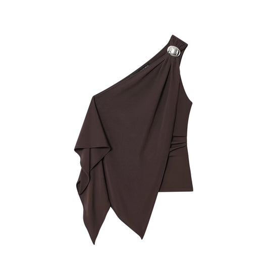 Women's summer fashion sleeveless crepe asymmetric top