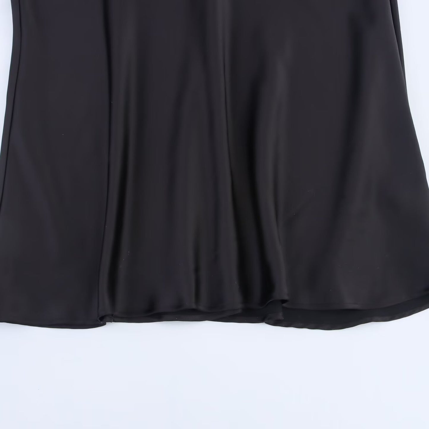 Ladies' new fashion black slim backless satin texture suspender MIDI dress