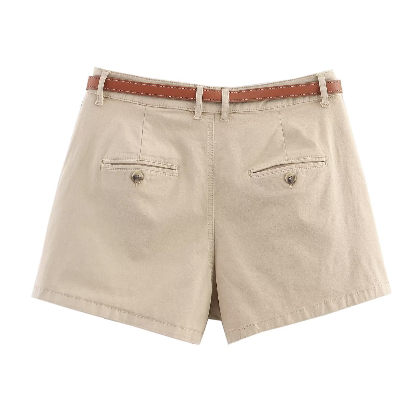 Women's' New Fashion With Belt Side Pocket Casual Versatile High Waist Shorts