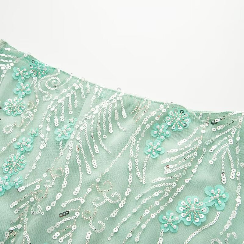 Ladies' 2025 New Fashion Flower sequin Decoration Slim Embroidered Mesh Mini Skirt
