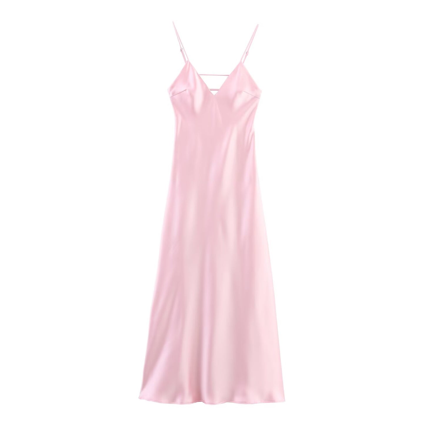 Women's summer chic Fashion multi colored satin texture suspender MIDI dress