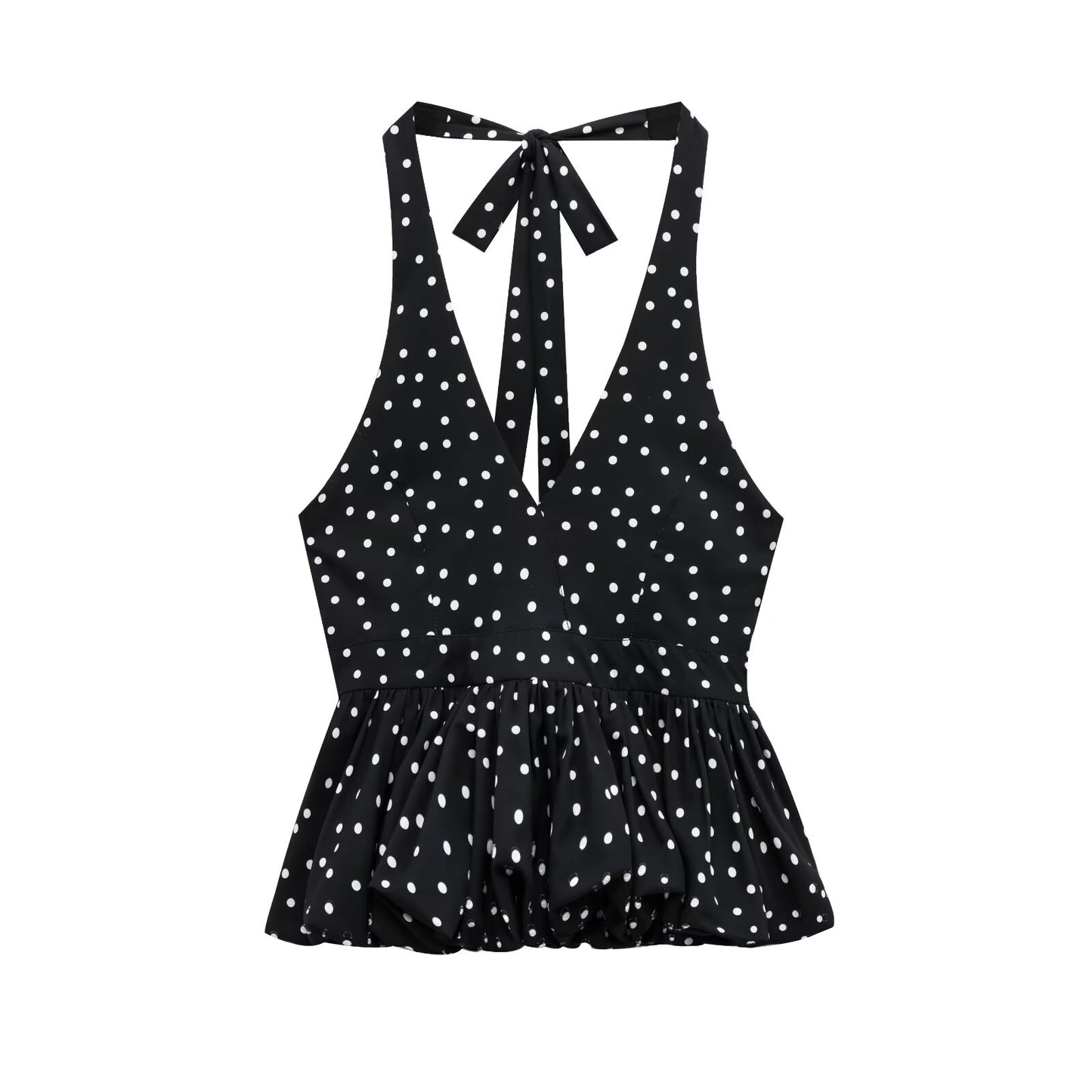 Women's new fashion backless polka dot printed halter neck suspender top
