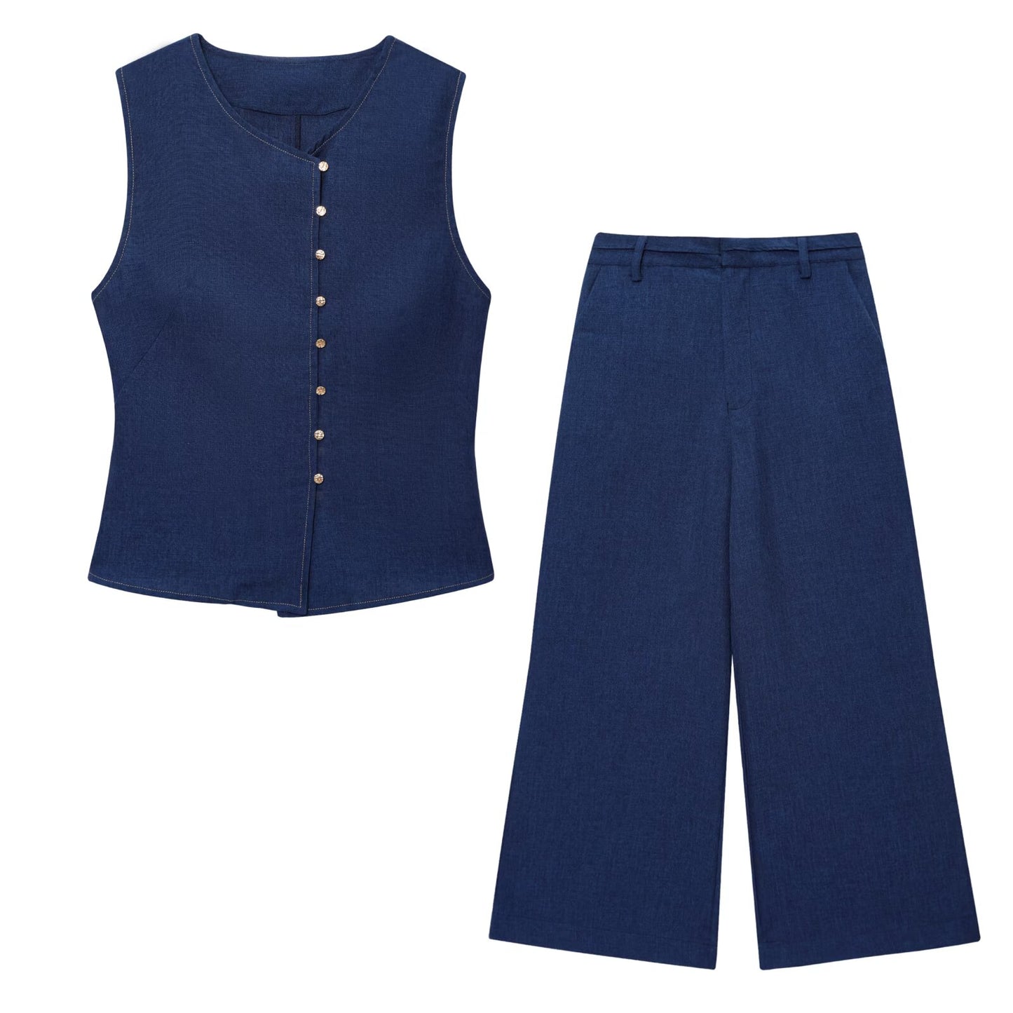 Women's suit 2 pieces 2025 fashion linen double-breasted vest+pants women's suit
