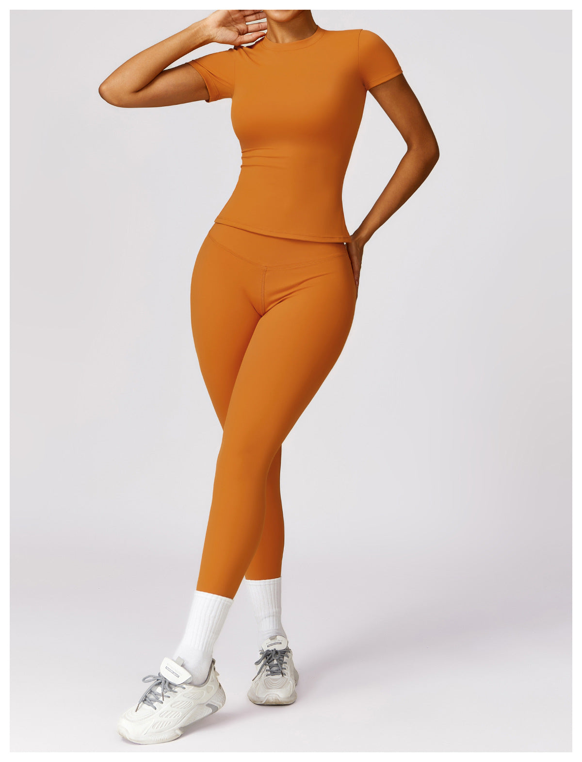 Women's Suit New Fashion Outdoor Running Short-sleeved Fitness Jacket High Waist Hip Quick-drying Yoga Pants.