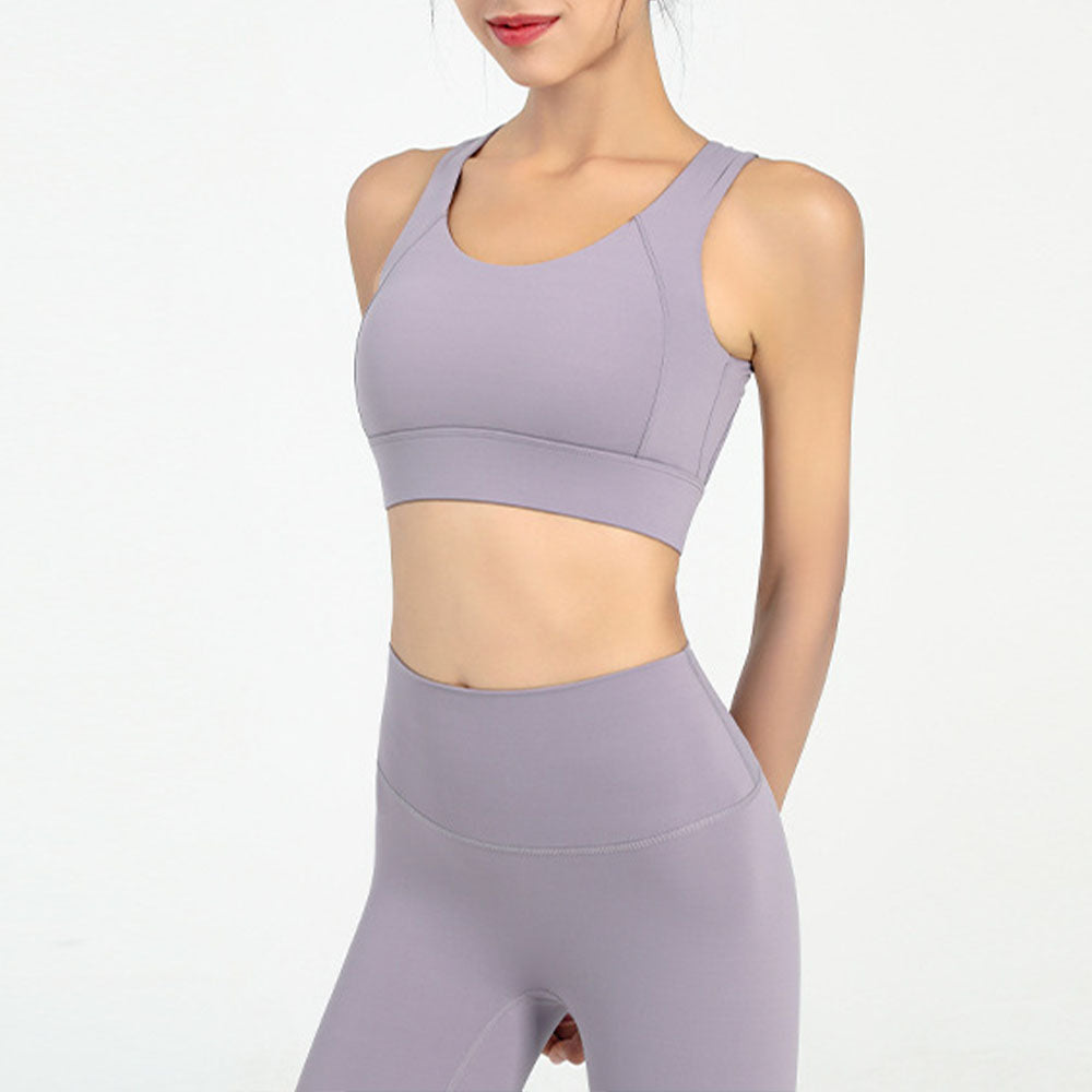 Set Women's Yoga Clothing Fitness Underwear Backless Shockproof Yoga Vest+high Waist Pocket Peach Hip Sanding Nude Sweatpants Fitness Yoga Pants Yoga Clothes