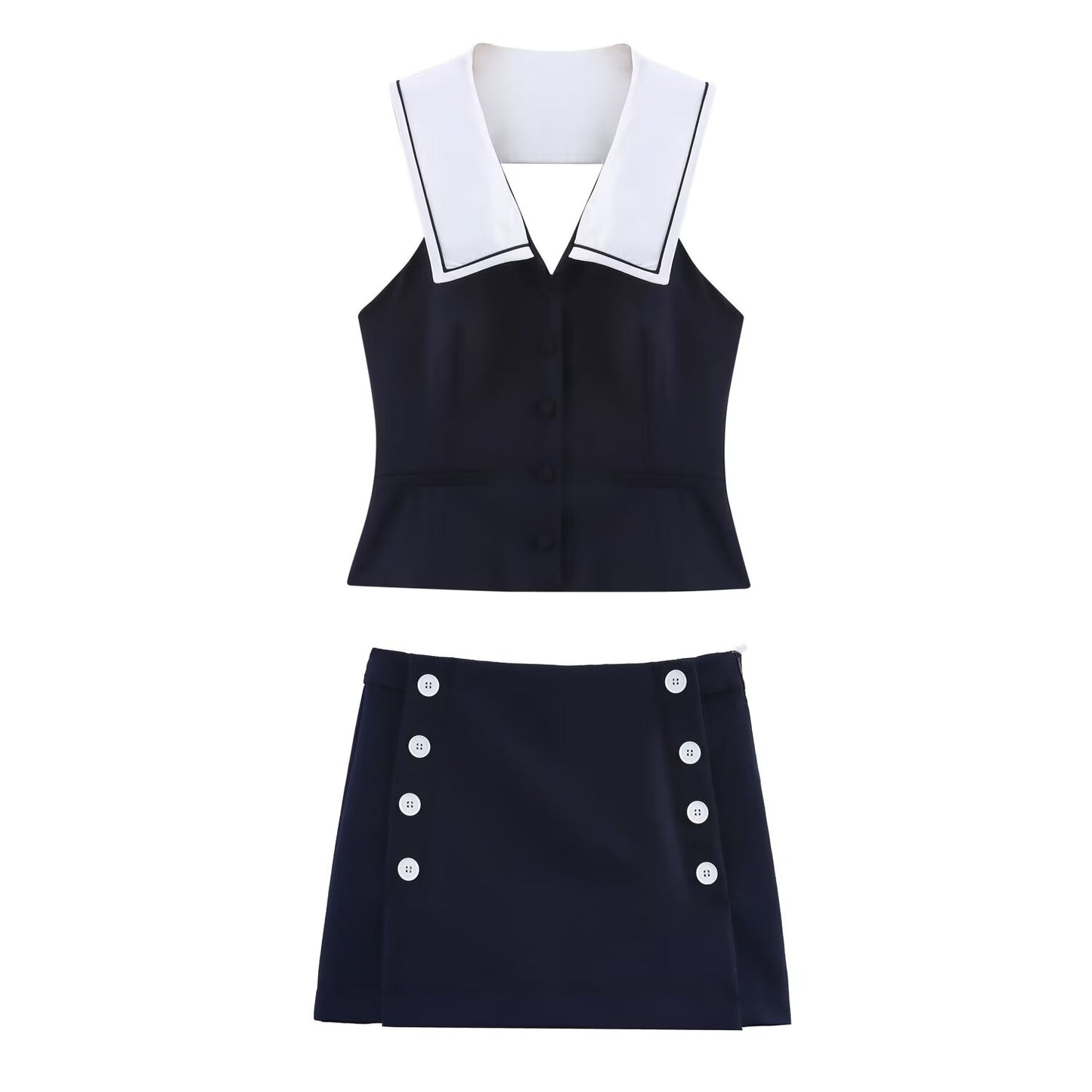 Women's new fashion single breasted vest style top+Shorts Skirts