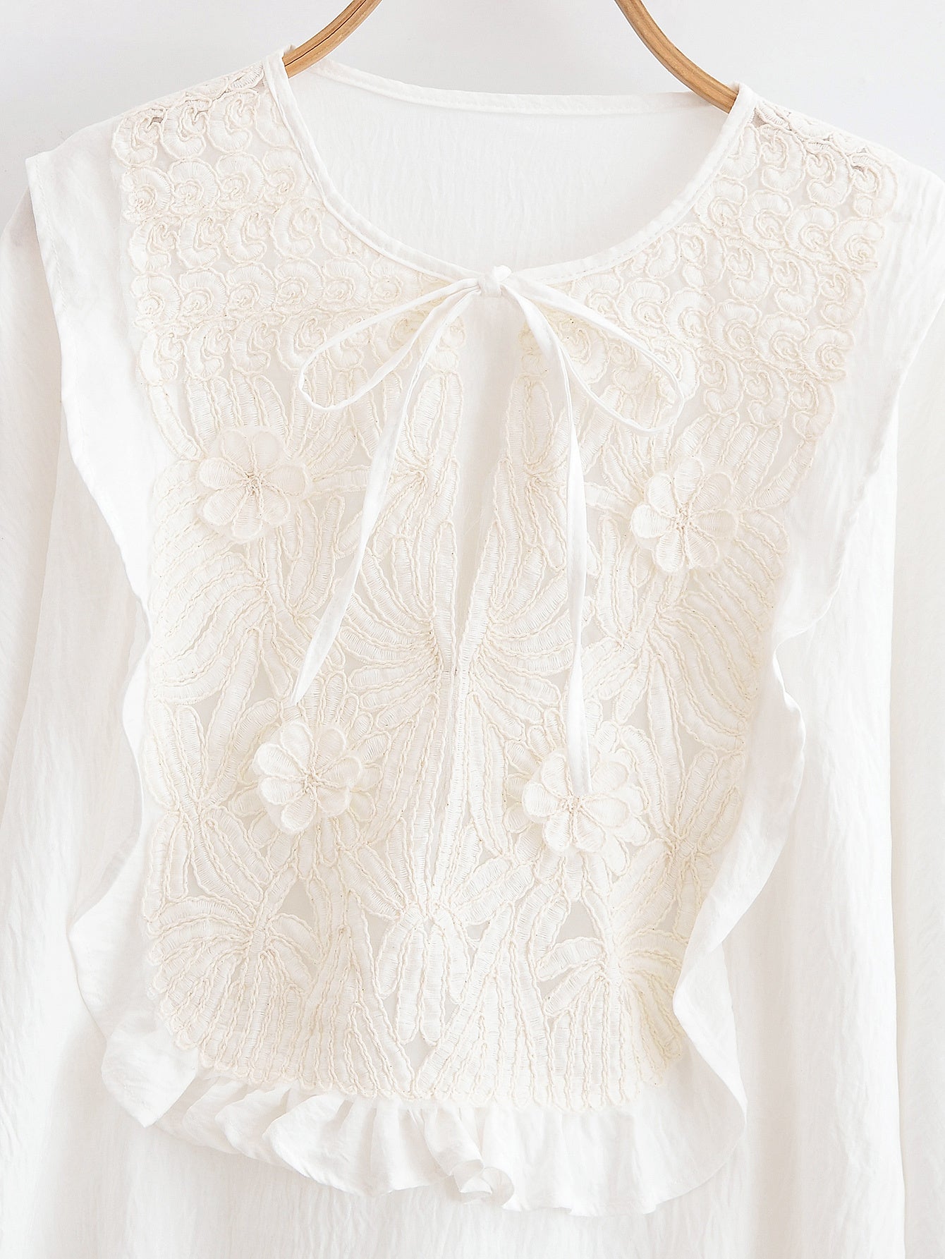 2025 Women's fashion loose lace up patchwork lace shirt