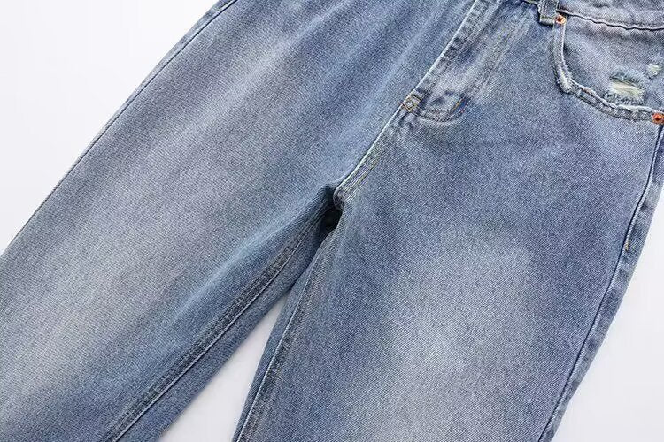 Ladies 2025 New Fashion Broken hole decoration Casual Versatile High Waist Jeans