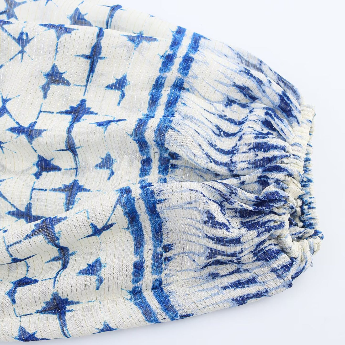 Women's' New Fashion pleated decorative long sleeved printed V-neck mini dress