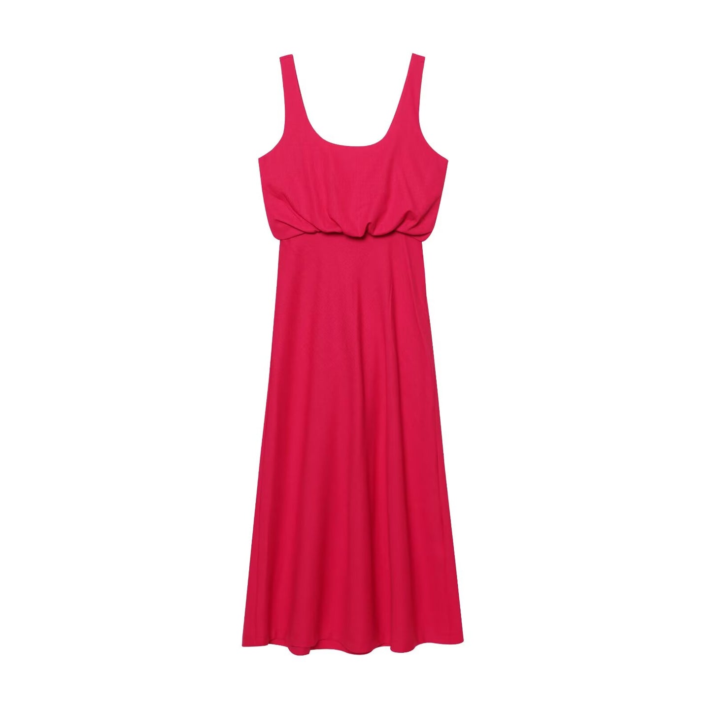 Women's new fashion waist pleated design sleeveless backless MIDI dress