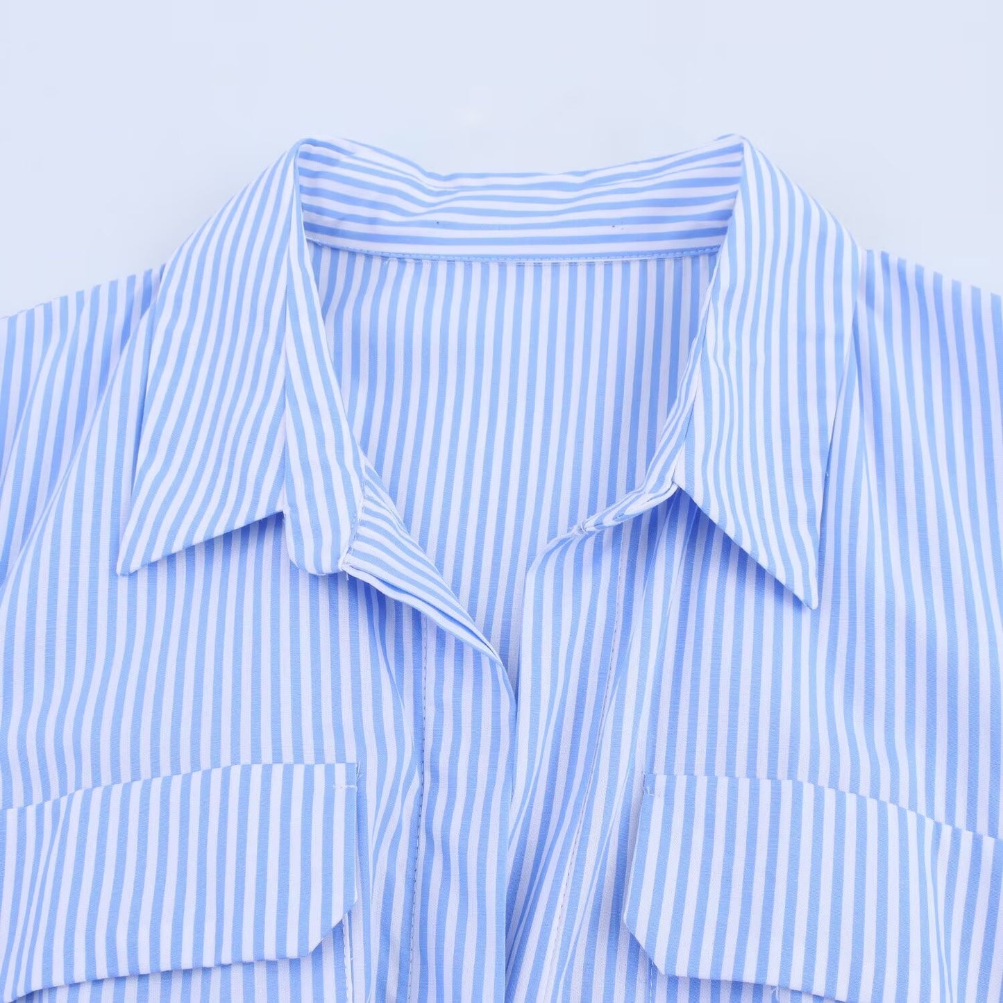 Women's' new fashion with Belt short sleeved poplin striped shirt style MIDI dress