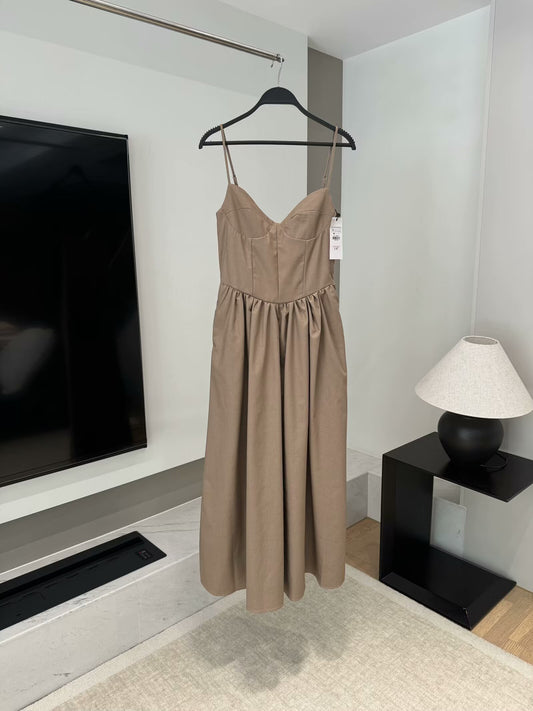 Ladies' new fashion Wide pleated hem sleeveless cotton suspender MIDI dress