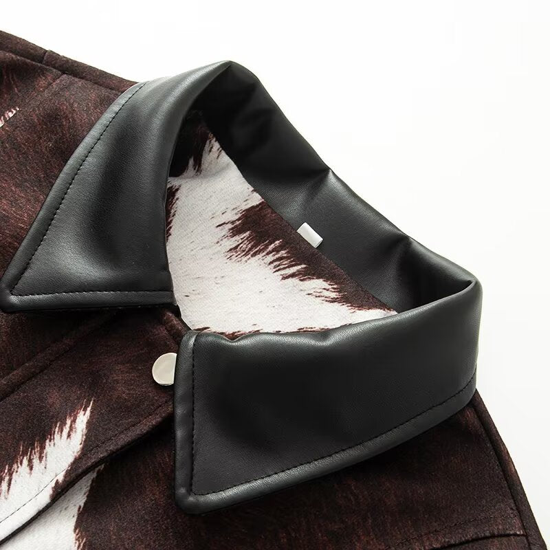 Women's new PU imitation leather splicing jacket Coat