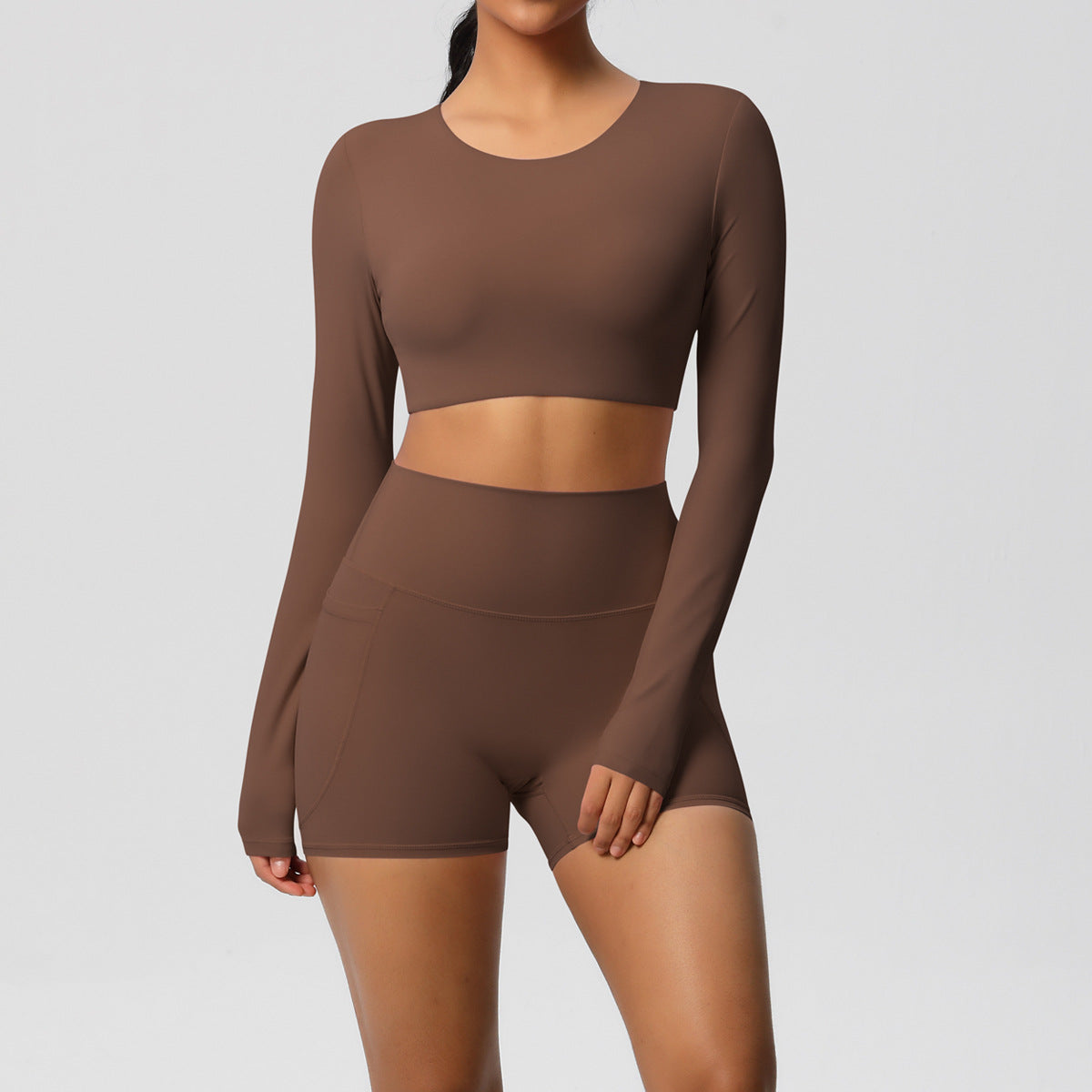 Ladies' New Solid Color Double-sided Nylon Sanding with Chest Pad Yoga Suit Sports Running Fitness Two-piece Suit