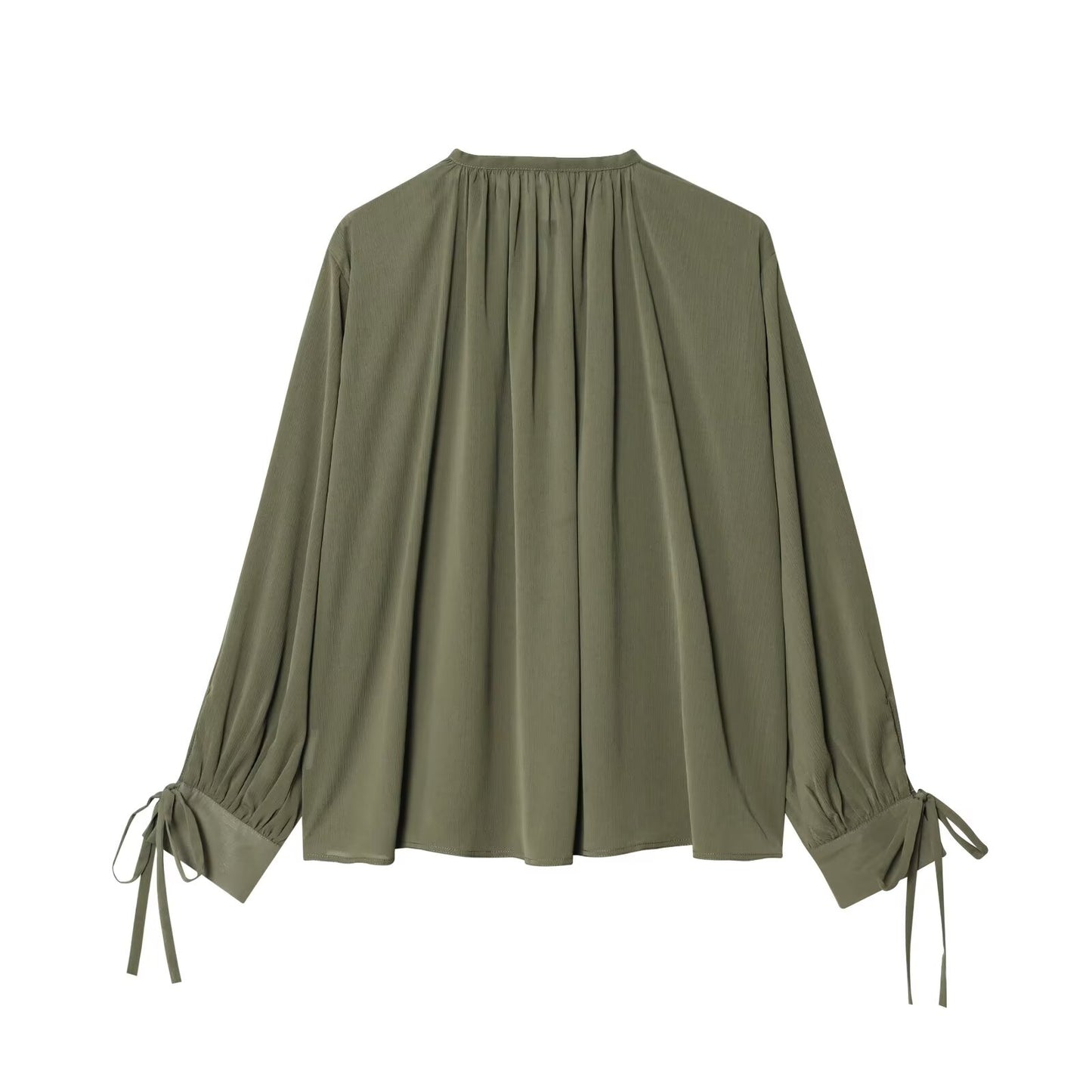 2025 Women's fashion bow Lace up decoration long sleeved pleated shirt