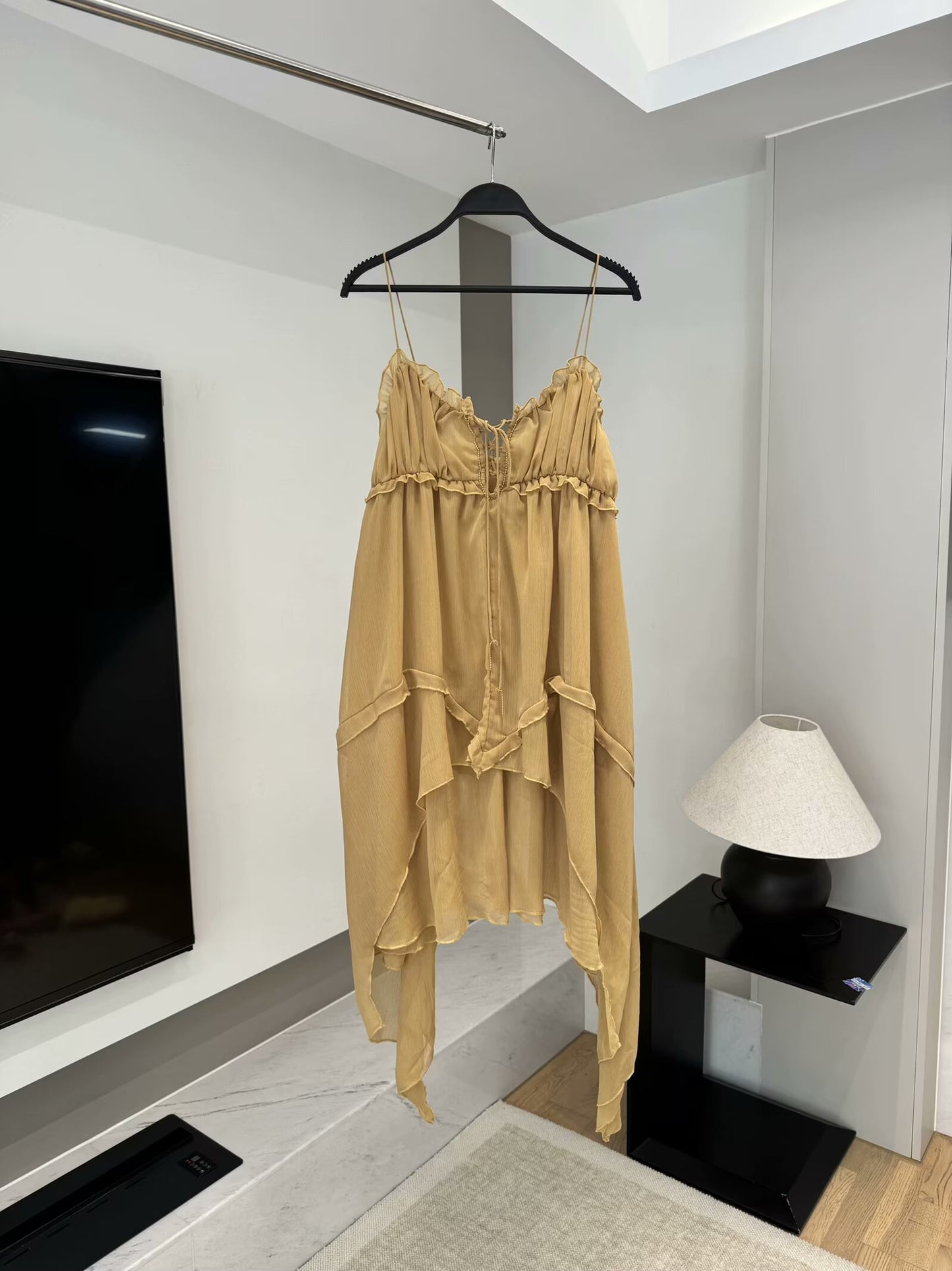 Women's 2025 new fashion asymmetrical layered decoration suspender MIDI dress