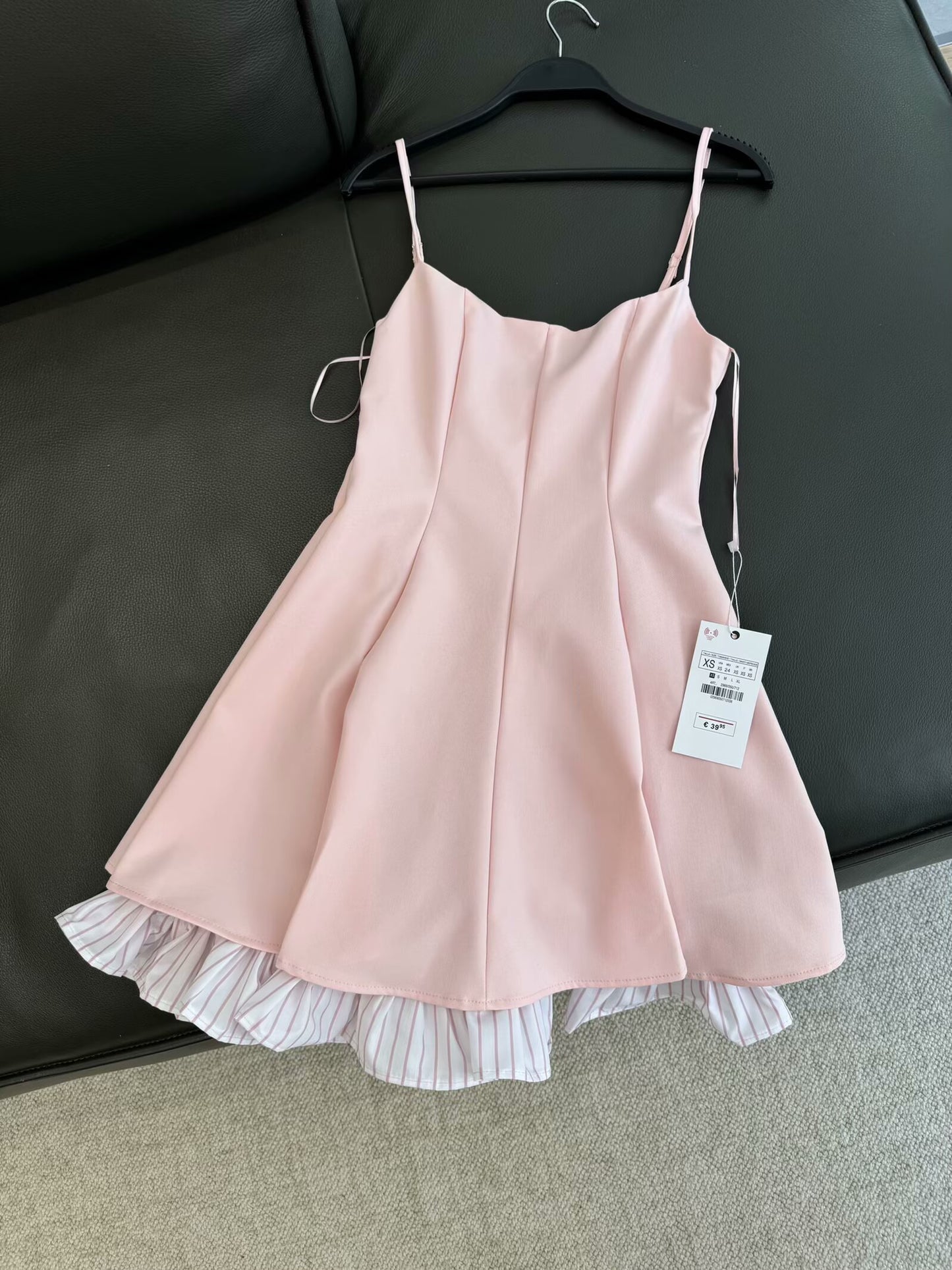 Women's Summer new Fashion slim patchwork striped suspender mini dress