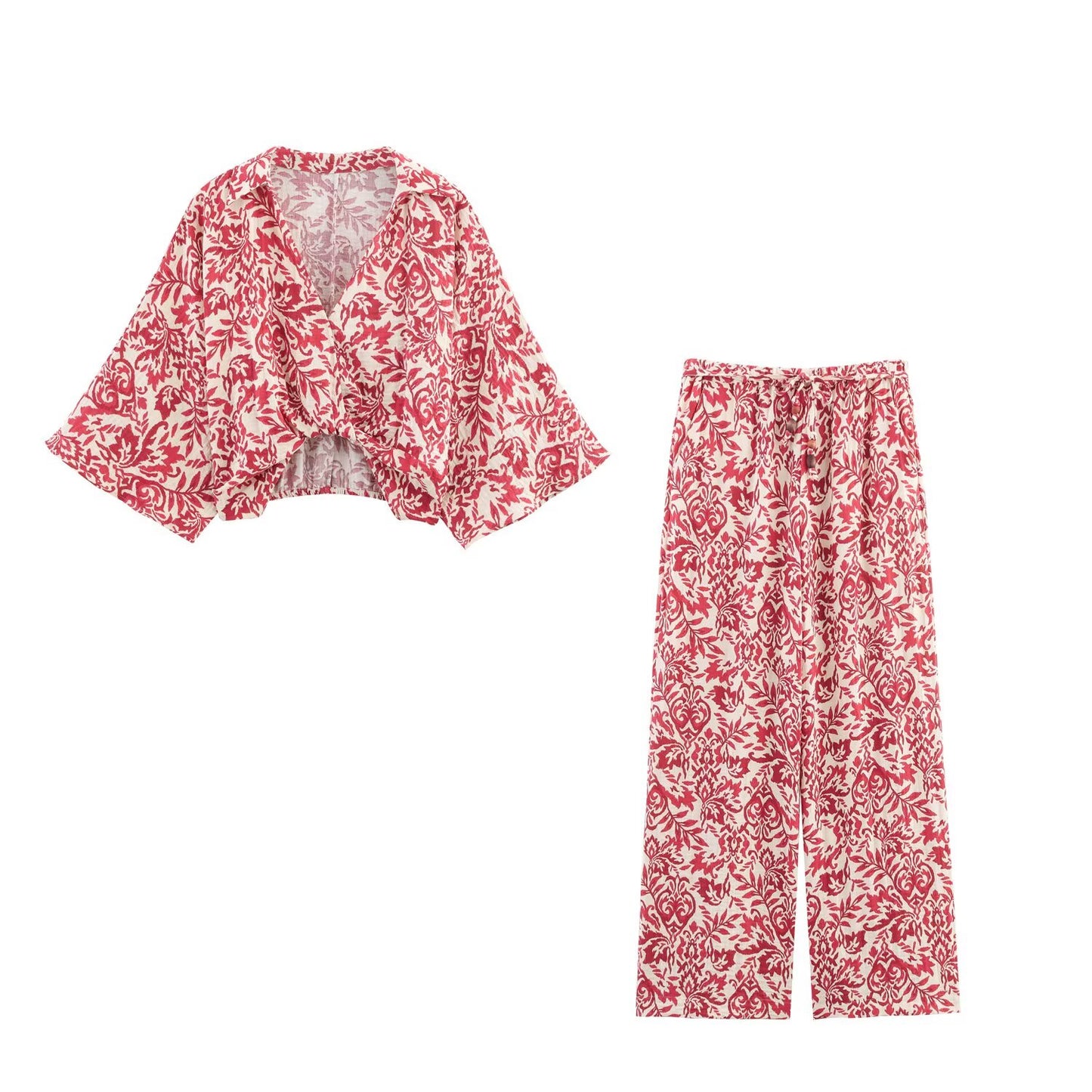 Women's' new fashion vacation style short V-neck printed top+Pants Women's suit