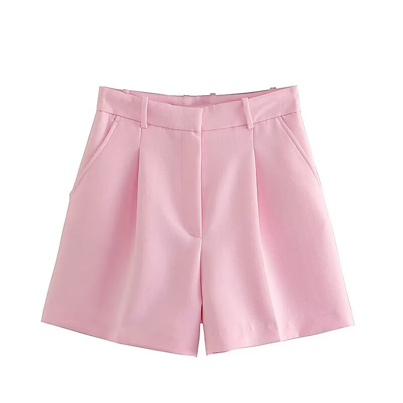 Ladies' new fashion pleated design casual side pocket high waisted shorts