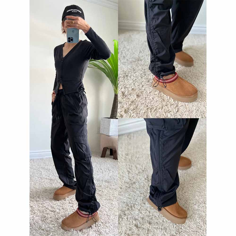 LU Women's New Fashion Joker Loose Waist Sports Casual Overalls Straight Women's Trousers