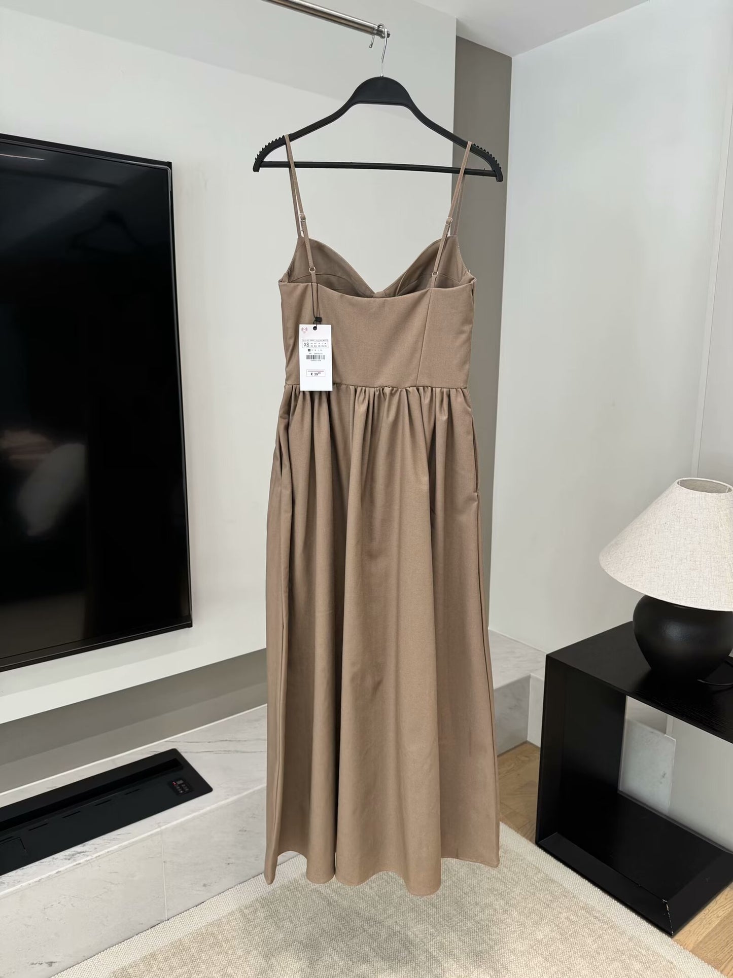 Ladies' new fashion Wide pleated hem sleeveless cotton suspender MIDI dress