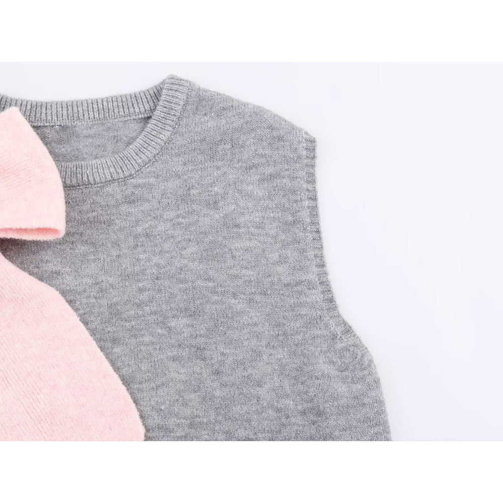 Women's new fashion bow decoration knitted vest style top