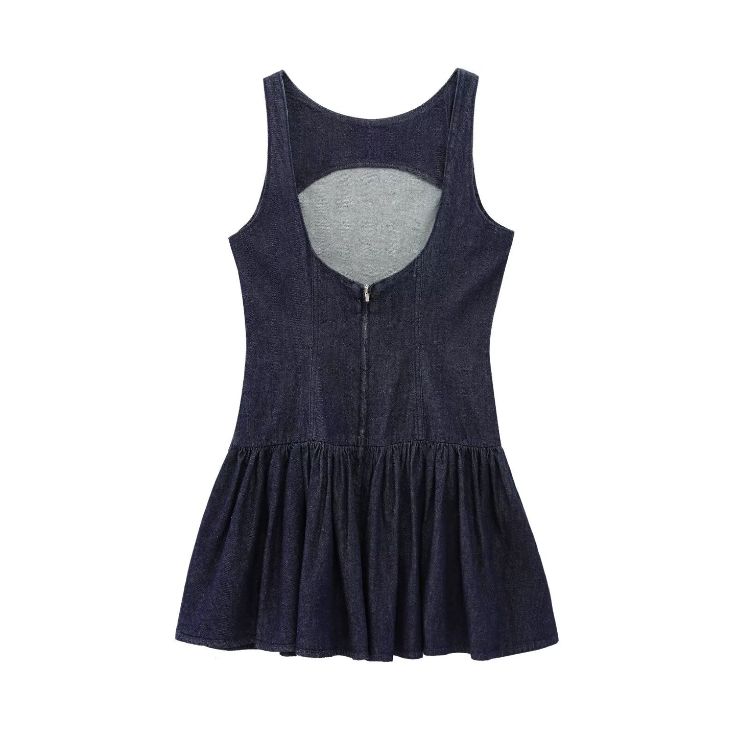 Women's new fashion layered decoration backless denim effect mini dress