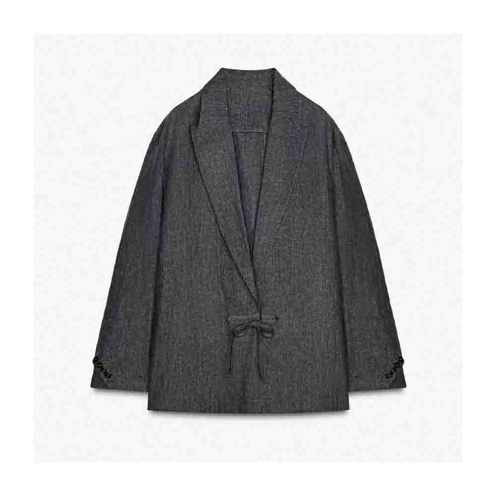 Women's new fashion loose linen blend lace up suit coat long sleeved suit coat