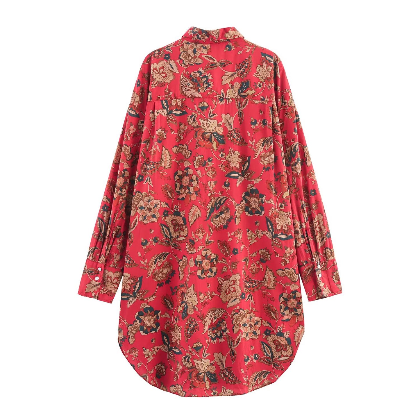 2025 Women's Fashion Loose Long Style Printed Poplin Shirt