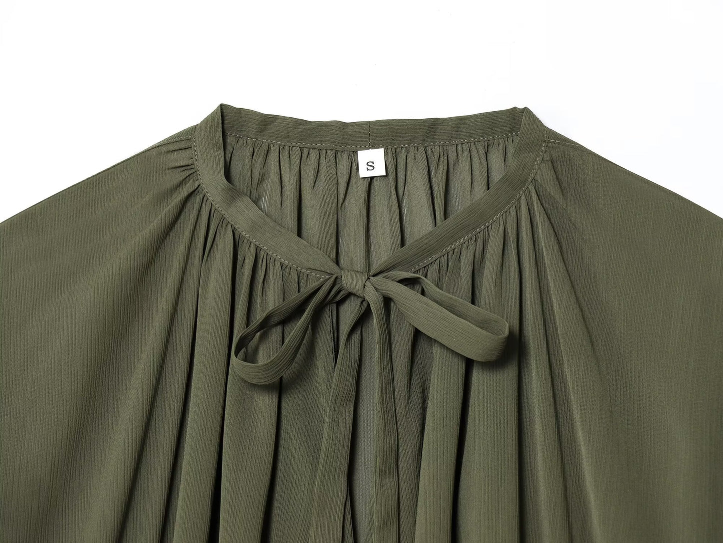 2025 Women's fashion bow Lace up decoration long sleeved pleated shirt