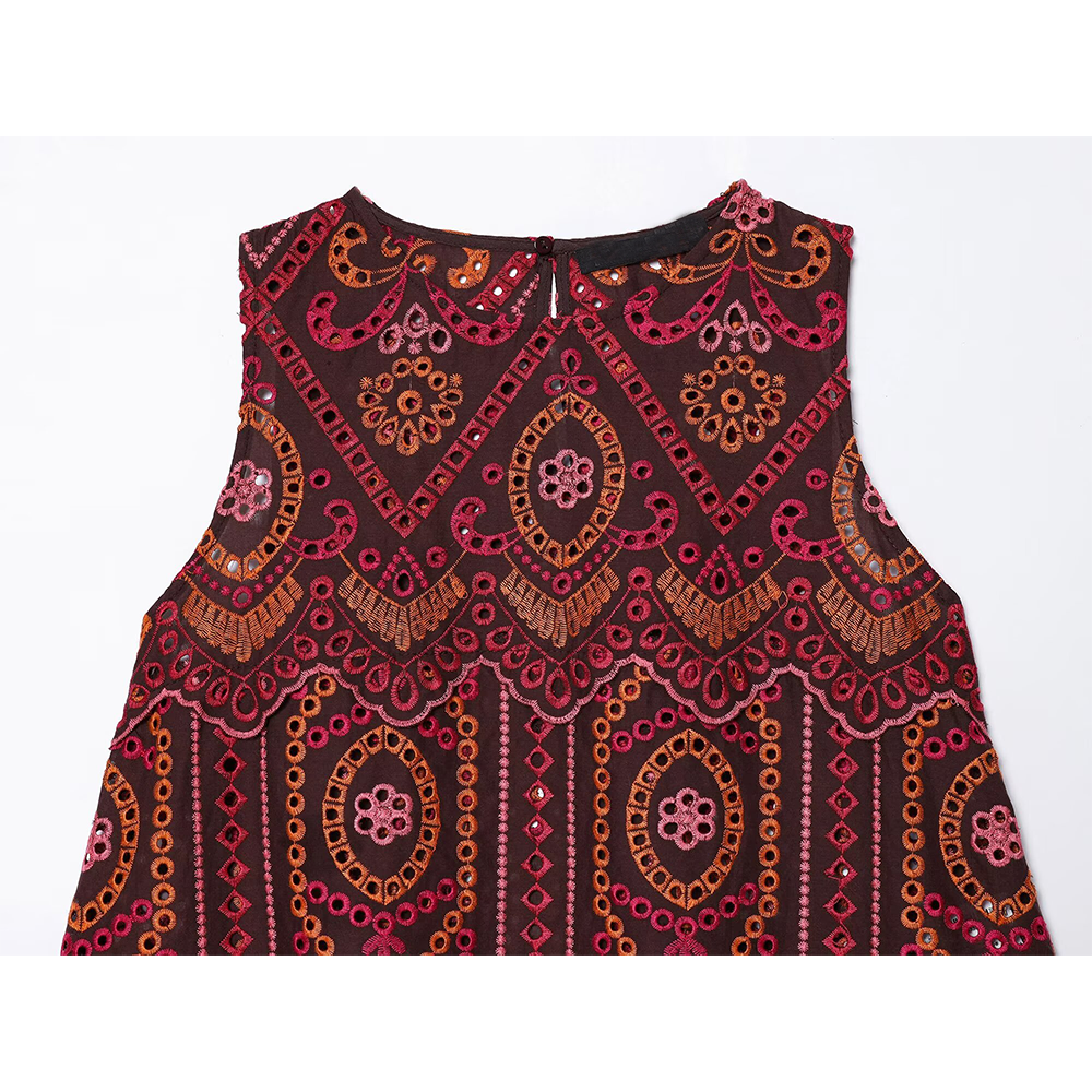 suit Women's 2 pieces hollowed out embroidered O-Neck top+Skirts