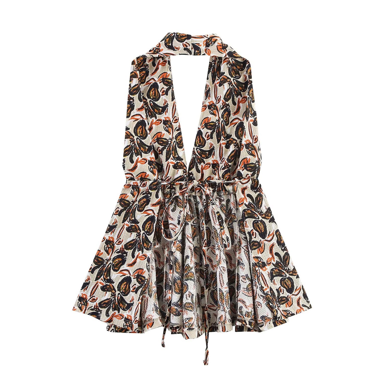 Women's new fashion sleeveless backless printed halter neck top+Pants Women's suit