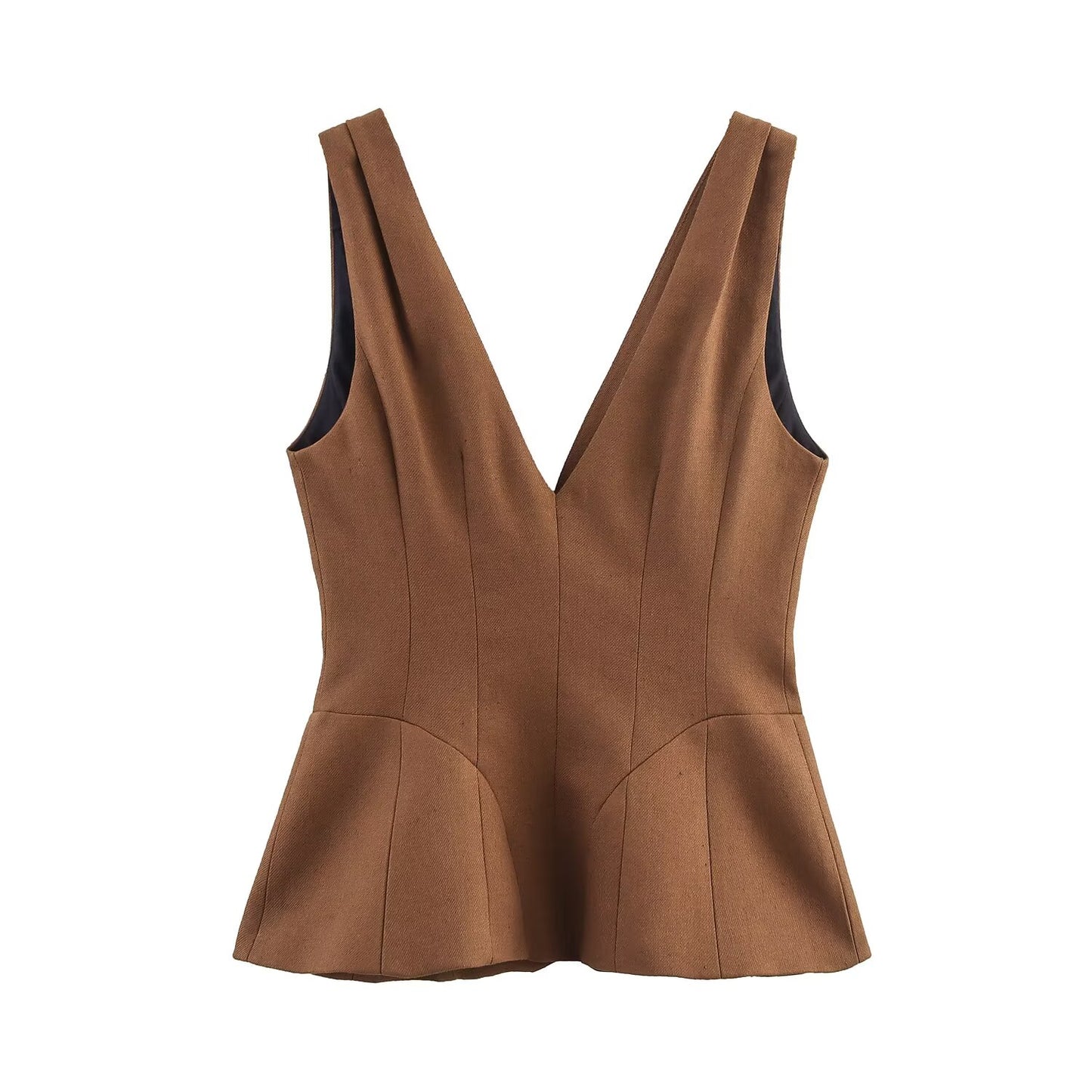 Ladies' new fashion slim single breasted V-neck backless linen blend vest