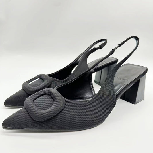 Women's New Fashion Joker Black Ornament Details Platform Shoes Thick Pointed Shoes High Heels Sandals.