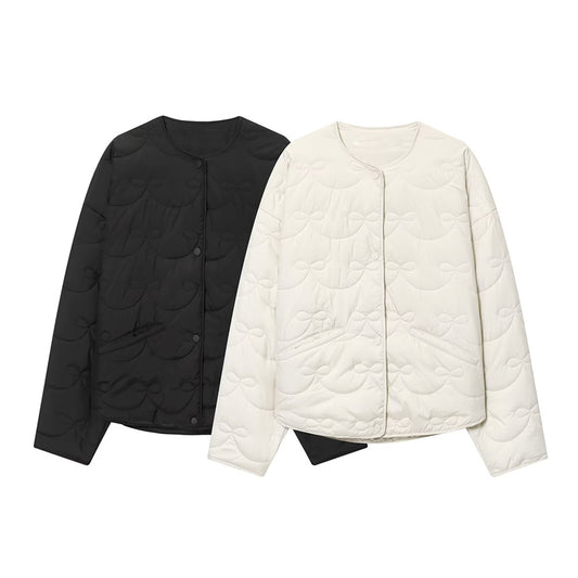 Women's 2025 new fashion bow decoration warm quilted Coat