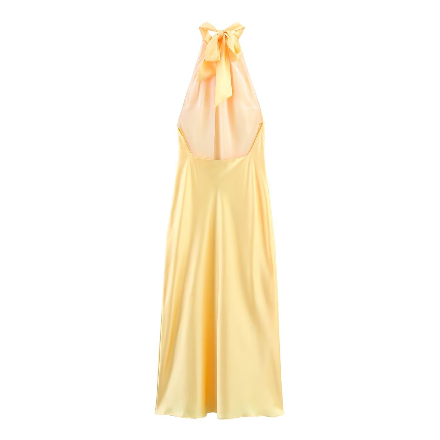 Women's new fashion backless satin texture hanging neck MIDI dress
