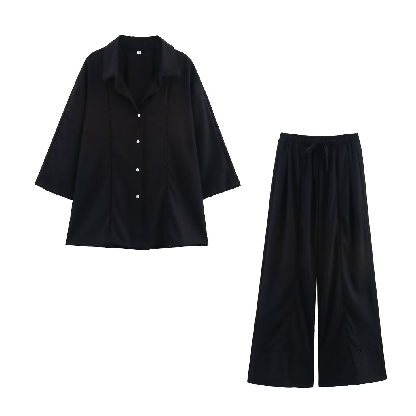 suit Women's 2 pieces new loose linen blend long sleeved shirt+Pants suit