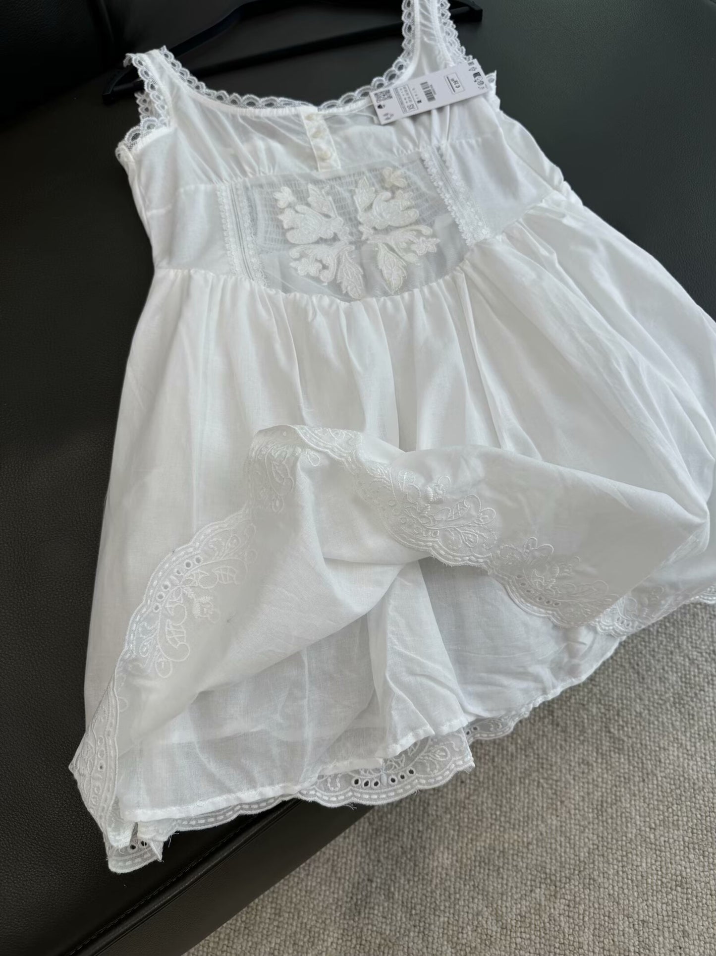 Women's new fashion embroidered lace decoration slim wide shoulder strap mini dress