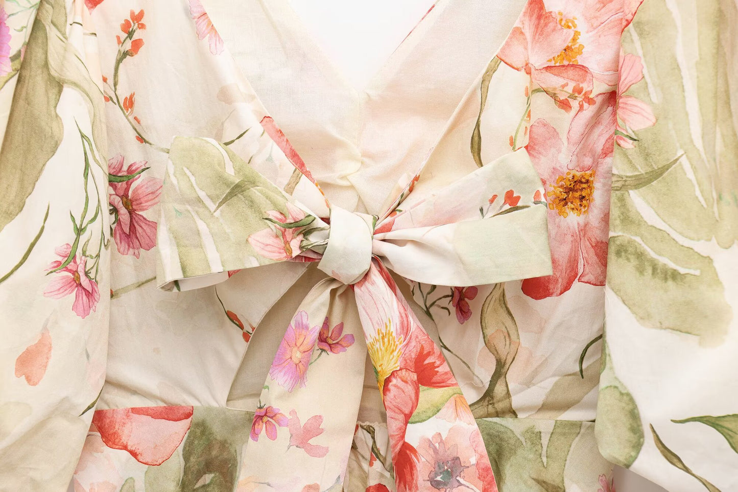 Women's new fashion backless bow decoration print bubble short sleeved mini dress