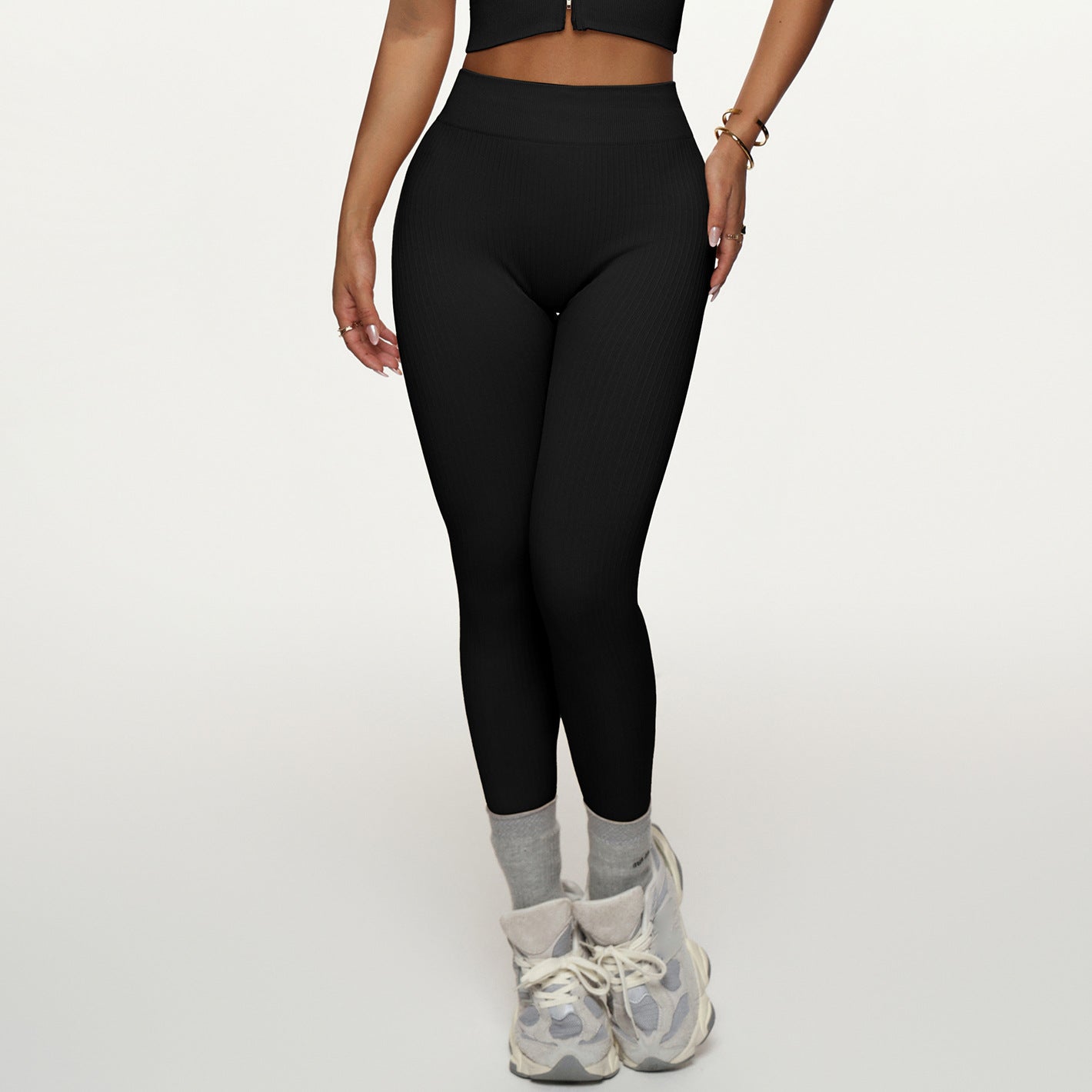 Women's New Fashion Joker Sports Bra Yoga Pants Long-sleeved Jacket Short-sleeved Tight Training Vest Six-piece Yoga Clothes.