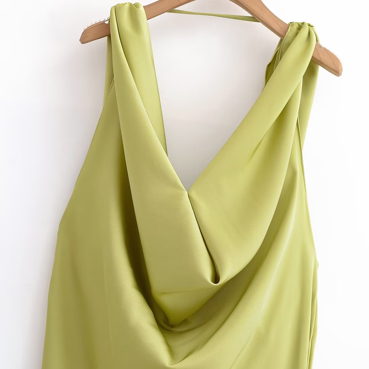 Women's New Fashion Solid Satin Texture Sleeveless draped Midi Dress