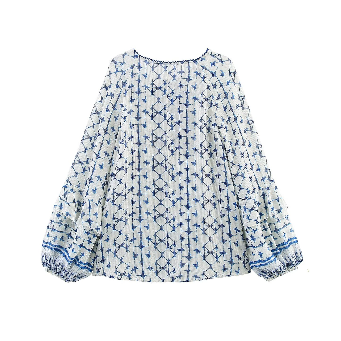 Women's' New Fashion lace up decoration loose long sleeved printed shirt