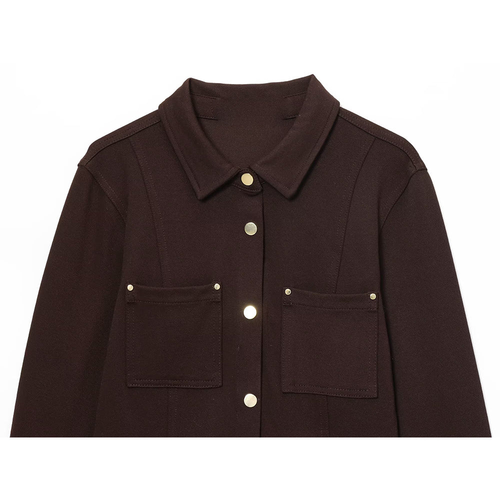 Women's 2 pieces slim single breasted crepe shirt+Pants