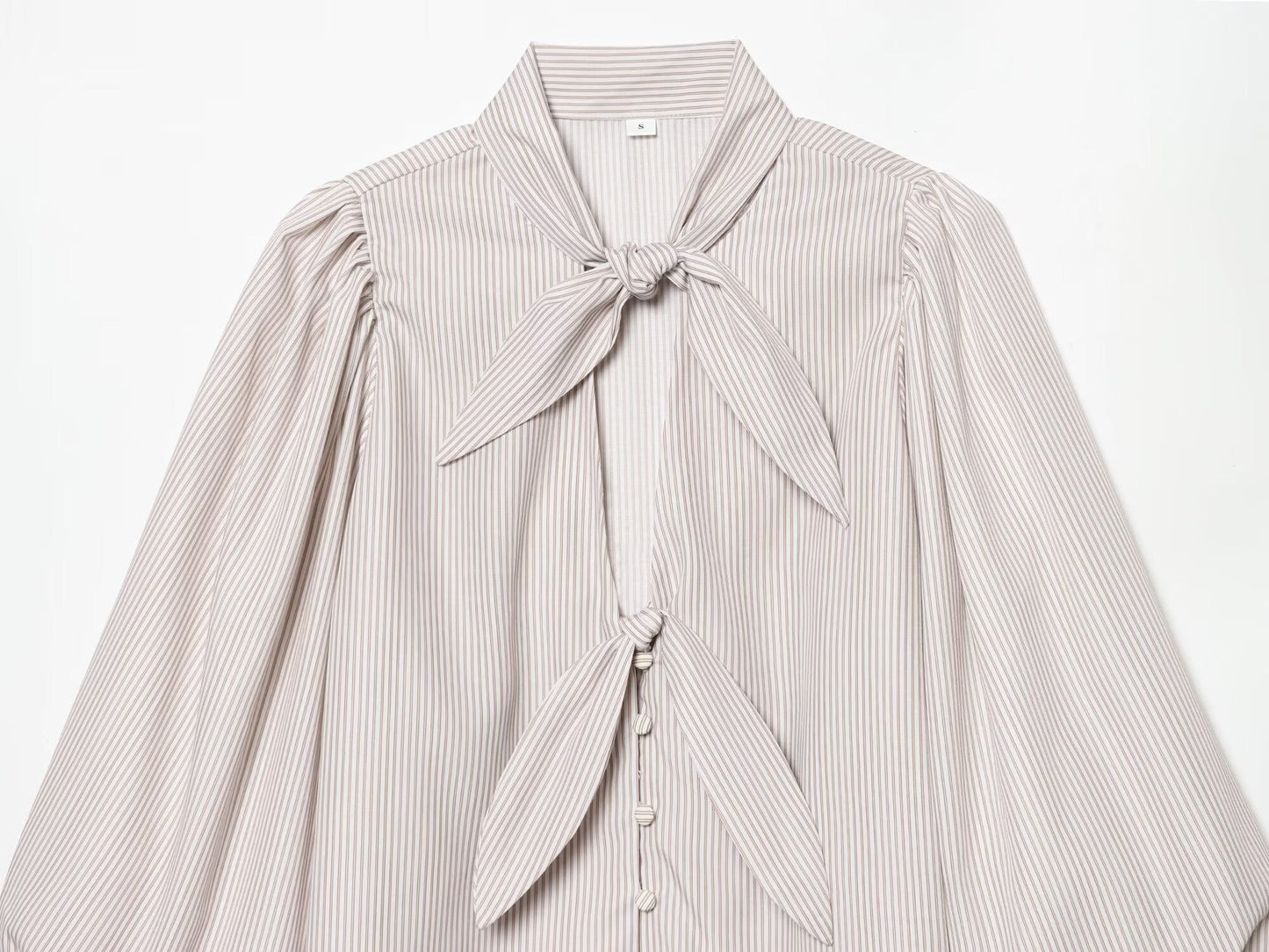 Women's bow decoration hollow striped shirt