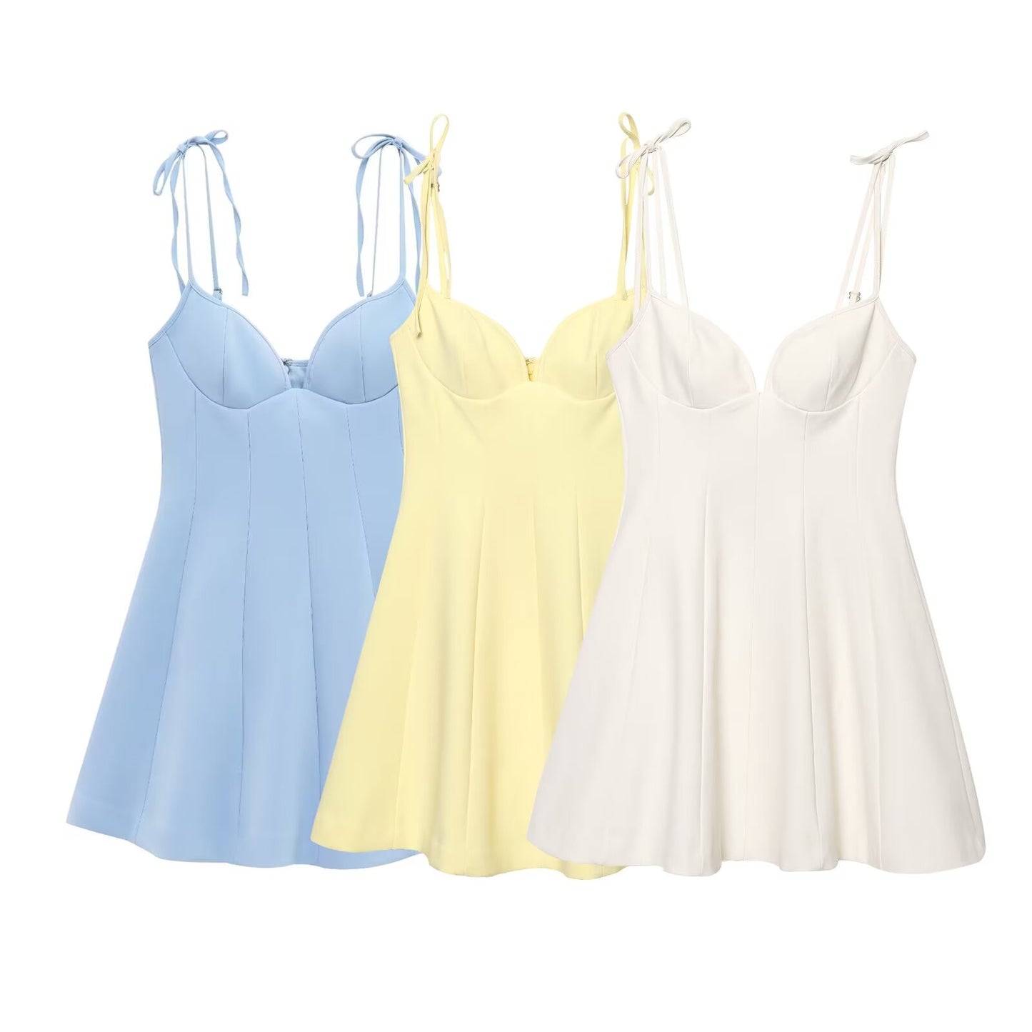 Women's new fashion bow shoulder strap sleeveless backless wide swing mini dress