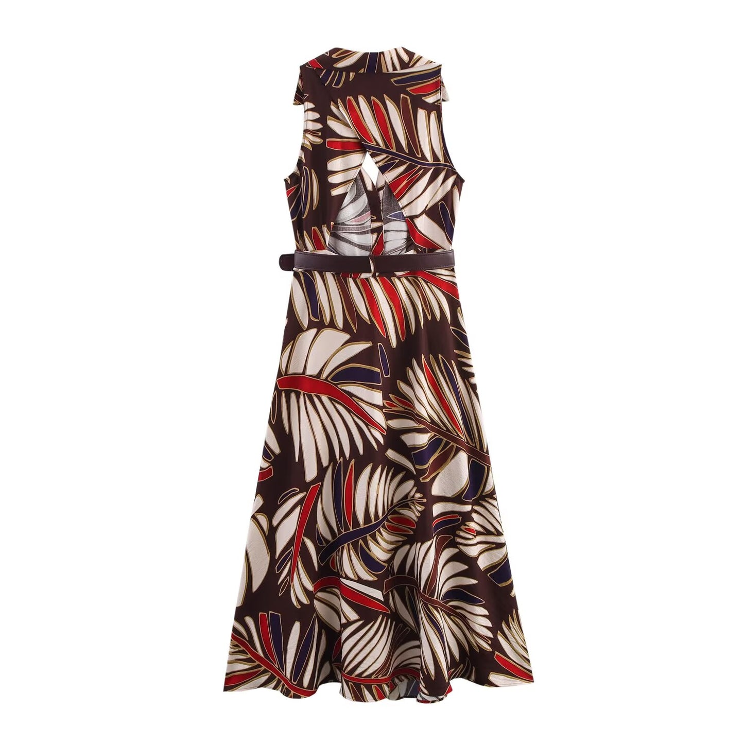 Women's New Fashion With Belt Single breasted Printed Midi Dress