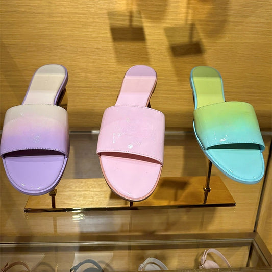 Women's new fashion Joker jelly-colored slippers word slippers low-heeled candy-colored shoes have a shoe box.