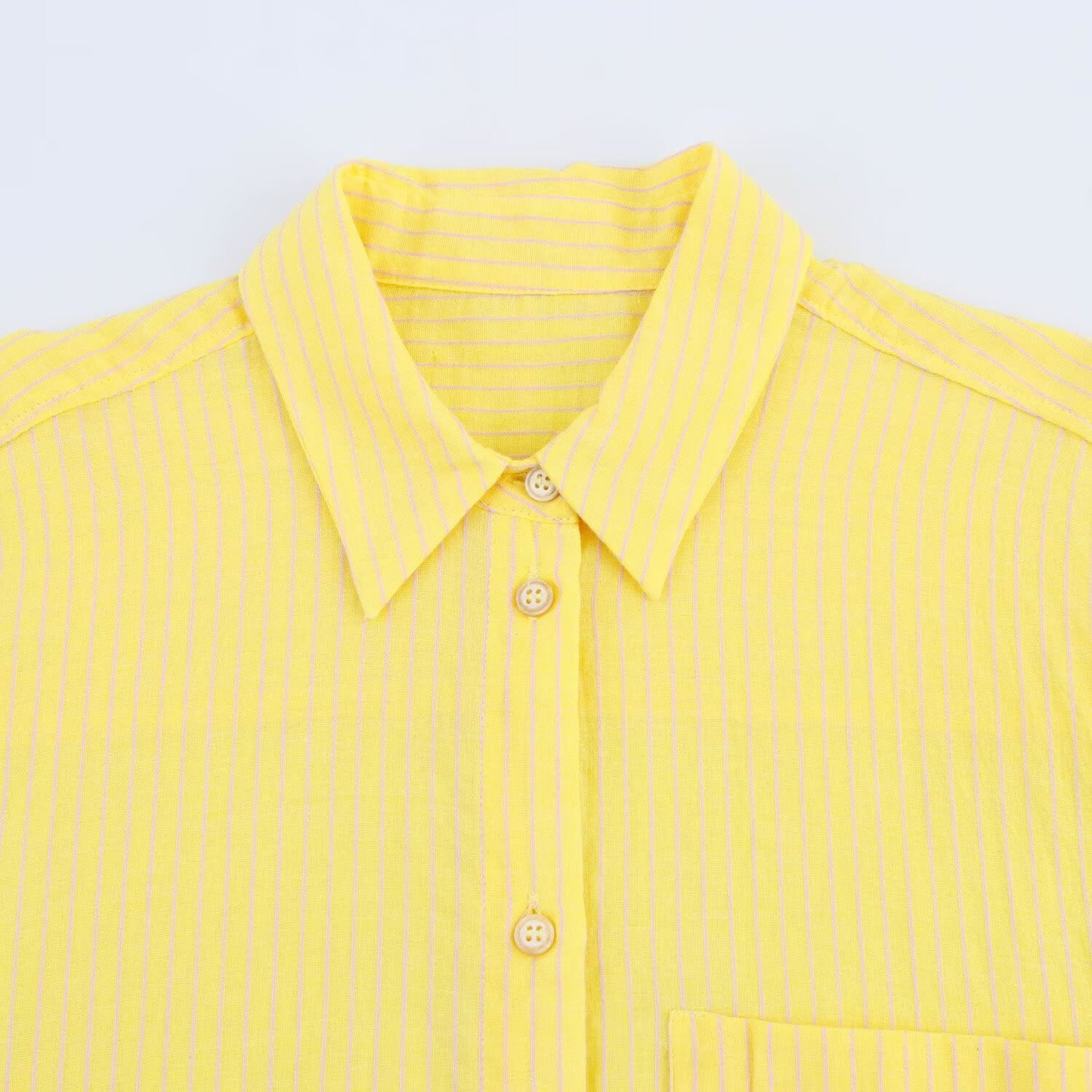 Women's new fashion pocket decoration loose single breasted shirt casual striped pleated shirt retro long sleeved women's shirt chic top