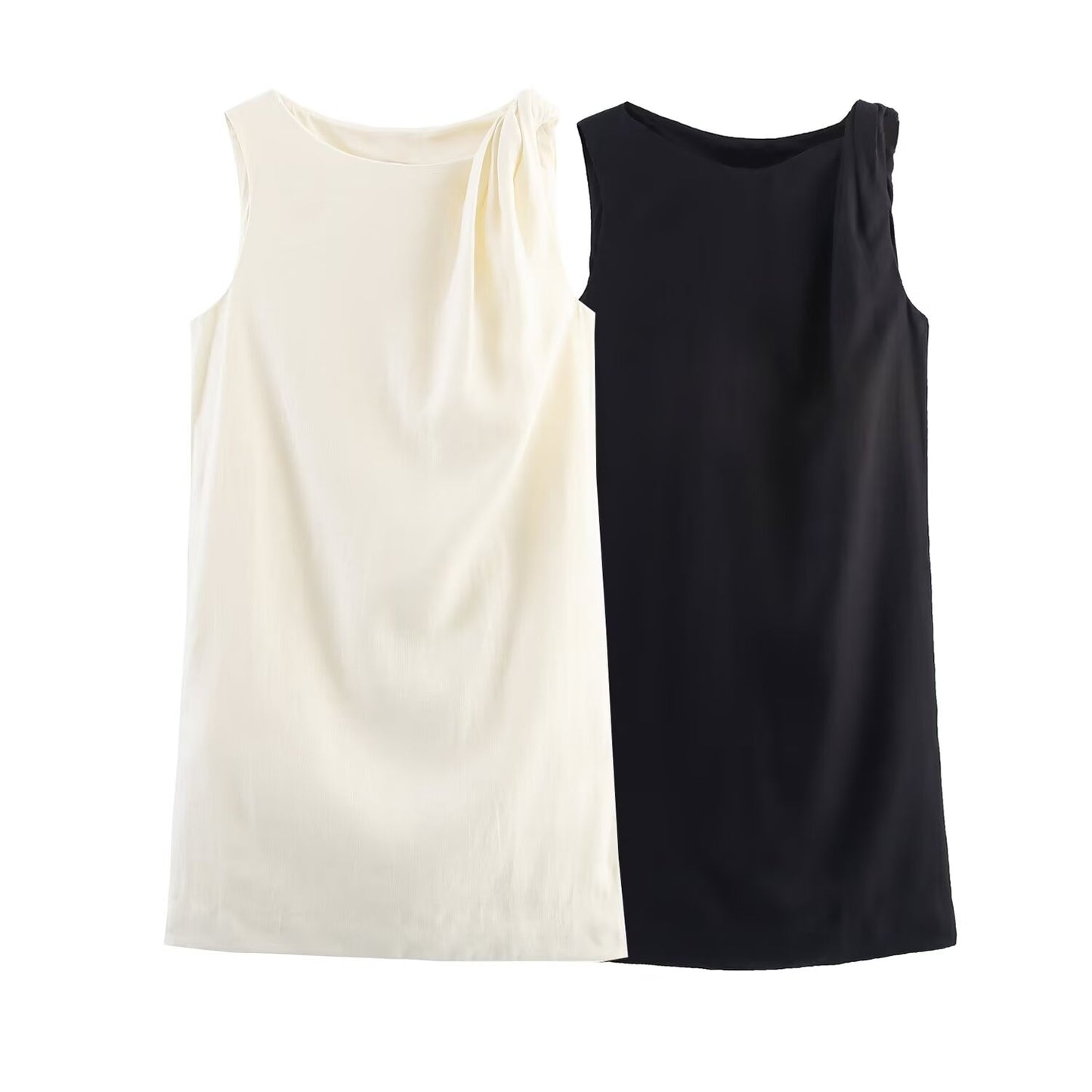 Women's new fashion knot decoration sleeveless linen blend mini dress